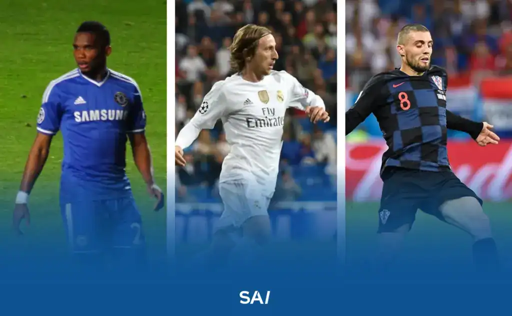De gauche à droite : Samuel Eto'o, Luka Modrić, Mateo Kovačić. Trois joueurs emblématiques qui ont été représenté par Vlado Lemic.